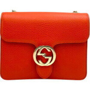Gucci Hardware GG Leather Shoulder Bag Chain Interlocking Orange